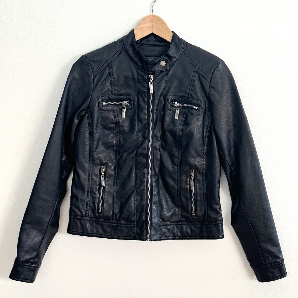 Jou Jou Juniors' Faux Leather with faux-fur lining Moto Jacket, Black, S